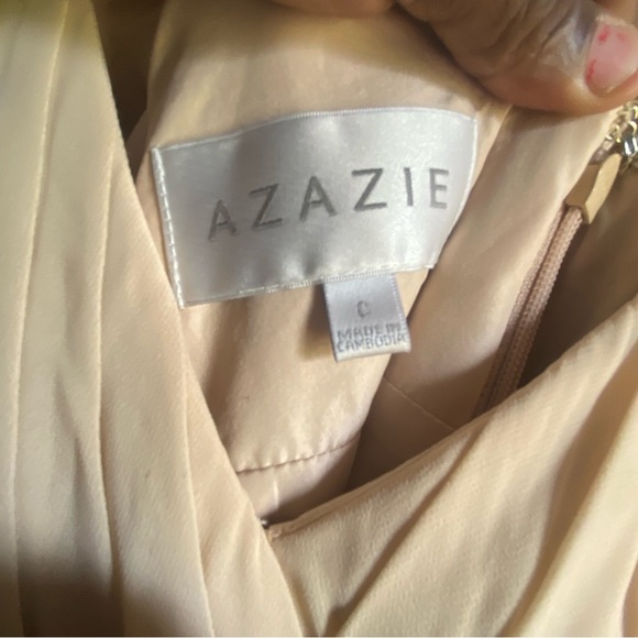 Azazie Cream Plunge Gown with Flutter Cap Sleeves - Picture 3 of 4